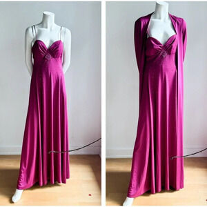 Vintage Lee Jordan Plum Purple 2  Piece Maxi Dress w Rhinestone + Coat M